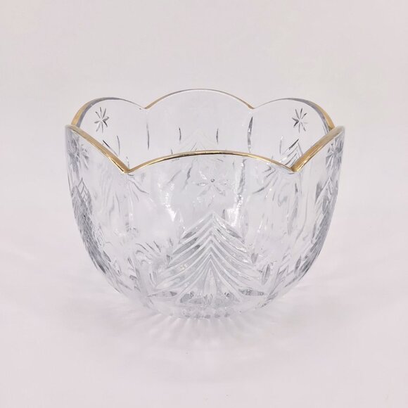 Mikasa Christmas Tree & Star Holiday Crystal Bowl Scalloped Gilt Edges Hexagon - Picture 2 of 10